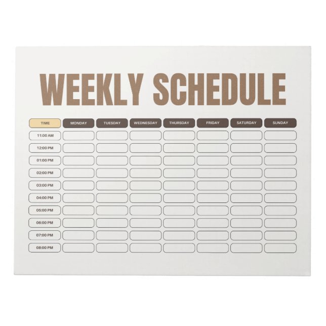 Weekly Schedule Planner Minimal Beige Grid Notizblock (Vorderseite)