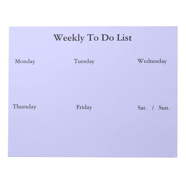Weekly To Do List Notepad Notizblock (Vorderseite)