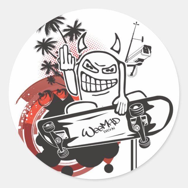 WeeMad Teufel-Skater-Aufkleber Runder Aufkleber (Vorderseite)