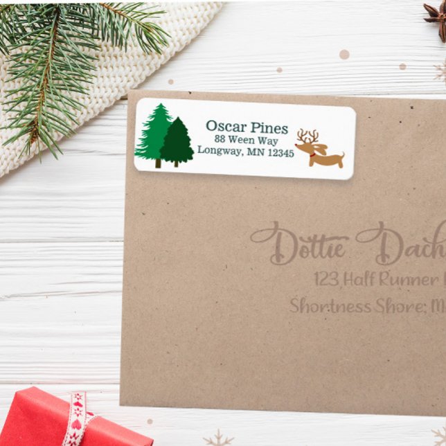 Weendeer-Dackel Weihnachtsadressen-Labels (Dachshund forest trees return address labels)