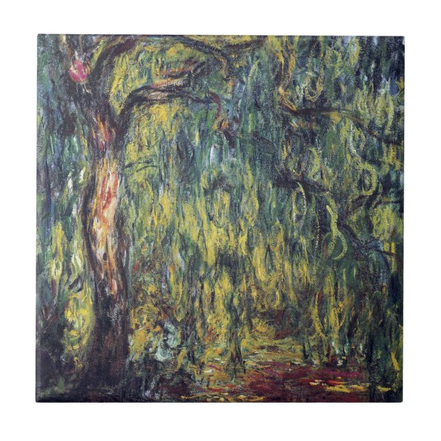 Weeping Willow von Claude Monet, Vintage Kunst Fliese (Vorderseite)