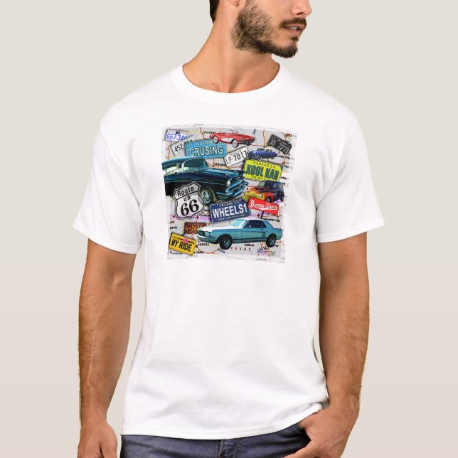 Weg 66 - HELLE T-SHIRTS klassische Autos MANN-' S (Vorderseite)
