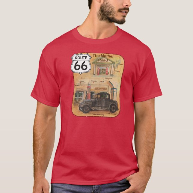 Weg 66 mit alten Auto- und Tankstellen T-Shirt (Vorderseite)