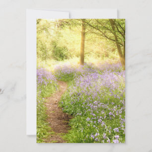 Weg durch den Bluebellwald bei Sonnenaufgang Einladung