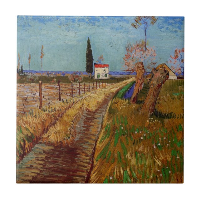 Weg durch ein Feld, Willows von Vincent van Gogh Fliese (Vorderseite)
