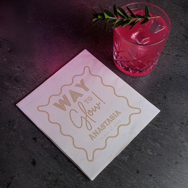 Weg zu Glow Script Retro Wavy Graduation Party Servietten Mit Folie (Way to Glow Script Retro Wavy Graduation Party Foil Napkins)