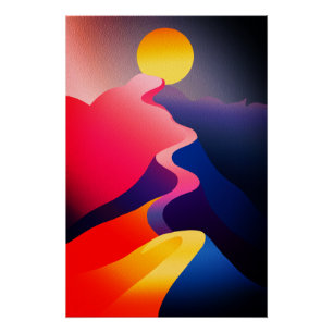 Weg zur Sonne – Lebendiger abstrakter Berg Poster