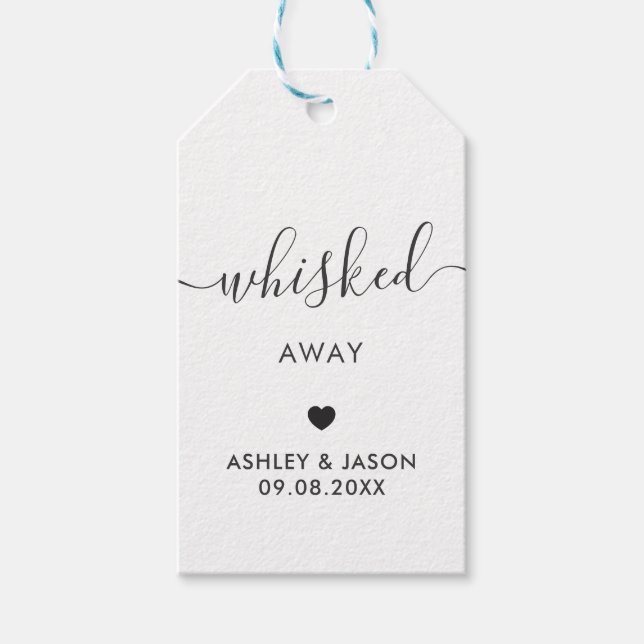 weggerissen, Whisk Gefallen, Hochzeitsmarken Geschenkanhänger (Vorderseite)