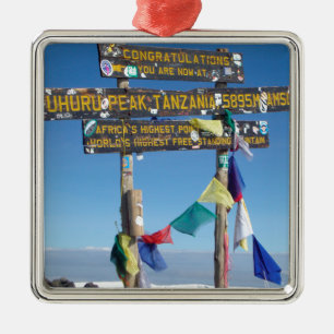 Wegweiser auf dem Gipfel des Kilimandscharo Kenia Silbernes Ornament