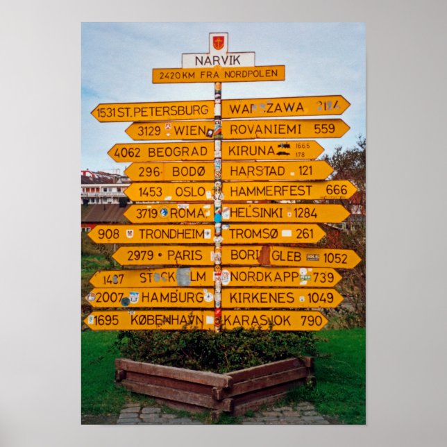 Wegweiser in Narvik Poster (Vorne)