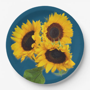 Wegwerfblumenstrauß aus Tealblauen Sonnenblumen Pappteller
