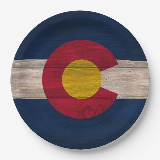 WegwerfpapierTeller hölzerner Colorado-Flagge Pappteller (Vorderseite)