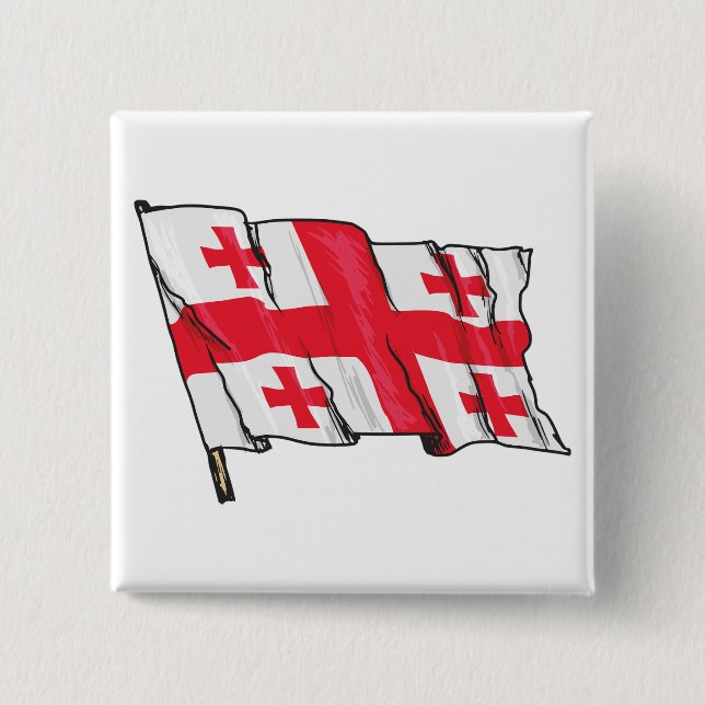 Wehende georgische Flagge Rot und Weiß Fünf Kreuze Button (Vorderseite)