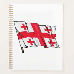 Wehende georgische Flagge Rot und Weiß Fünf Kreuze Planer