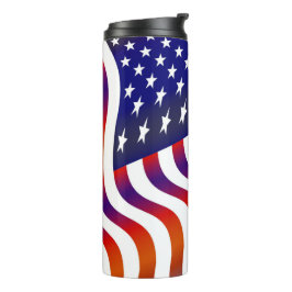 Wehende USA-Flagge rot, weiß und blau Thermosbecher