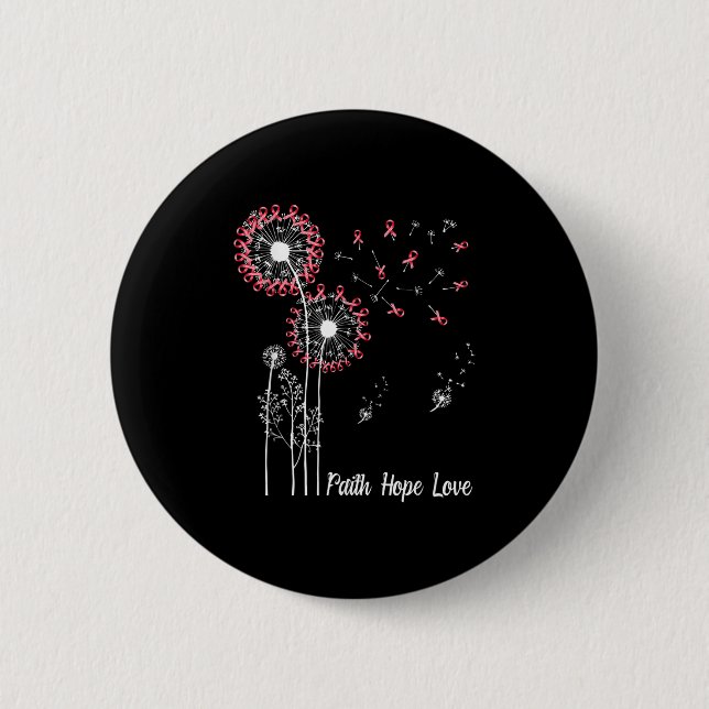 Weibchen Faith Hope Liebe Brustkrebs Dandelion Flo Button (Vorderseite)