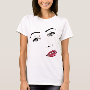Weibchen Gesicht grauen Augen rote Lippen Make-up  T-Shirt