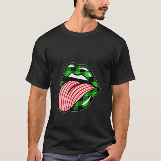 Weibchen Grün Kariert Candy Cane Lips Co T-Shirt (Vorderseite)