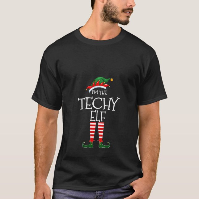 Weibchen Ich bin der Techy Elf Matching Funny Fami T-Shirt (Vorderseite)
