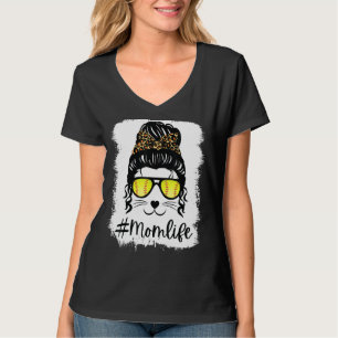Weibchen Mama Life Messy Bun Softball gebleicht Mu T-Shirt