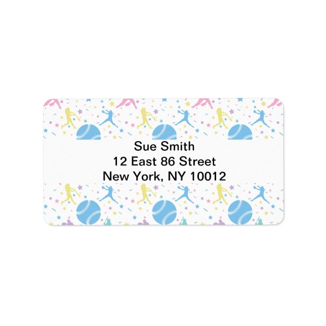 Weibchen Softball - Girly Baseball Silhouette Star Adressaufkleber (Vorne)