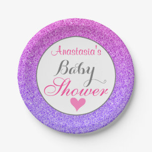 Weiblich & Glamourös Ombre Lila Rosa Glitter Baby Pappteller