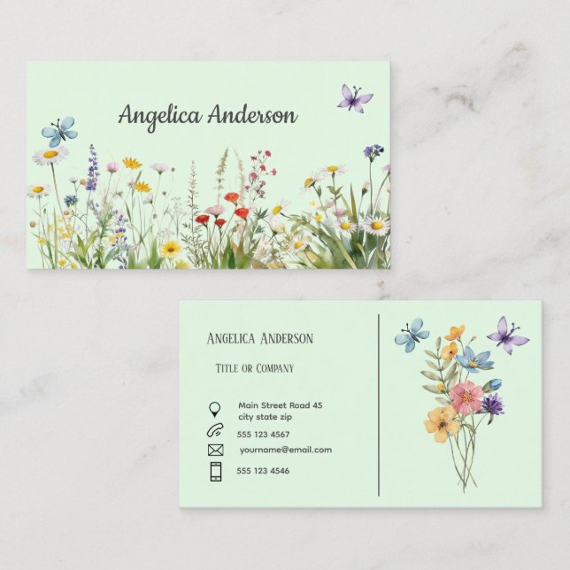 Weiblich, hellgrün Wildblume Visitenkarte (Vorne/Hinten)
