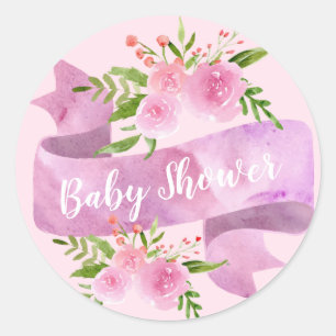 Weiblich, Hübsch, Chic, Florales Rosa Baby Shower Runder Aufkleber