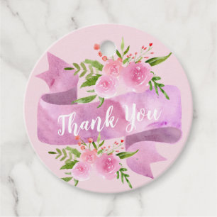Weiblich Hübsch Chic Florales Rosa Rosen Danke Geschenkanhänger
