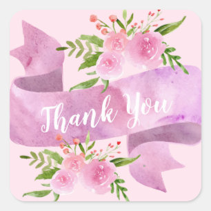 Weiblich Hübsch Chic Florales Rosa Rosen Danke Quadratischer Aufkleber