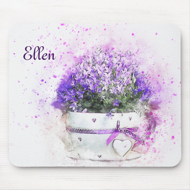 Weiblich, Lavendel und lila Blumenblumenstrauß Mousepad (Vorne)