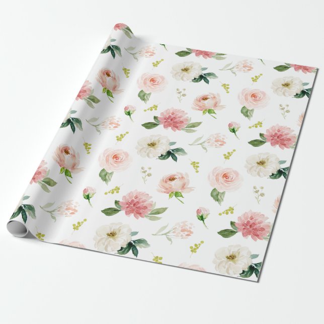 Weiblich rosa Blumenmuster Geschenkpapier (Ungerollt)