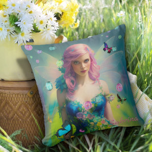 Weiblich rosa Haar Haartrait Portrait in grünem Kl Kissen