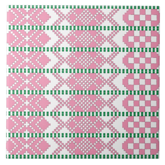 Weiblich rosa und weiße lettische Volkskunst Fliese (Vorderseite)