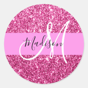 Weiblich und Glamourös Hot Pink Glitter Funkeln Mo Runder Aufkleber