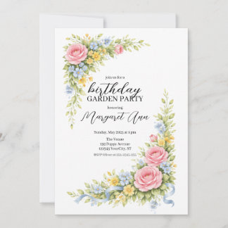 Weibliche Aquarell-Blumen-Gartenparty zum Geburtst Einladung