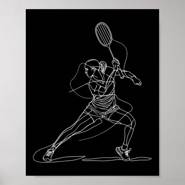 Weibliche Badmintonspielerin zeichnet Shuttle-Spie Poster (Vorne)