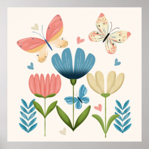 Weibliche Blume und Schmetterlinge Poster
