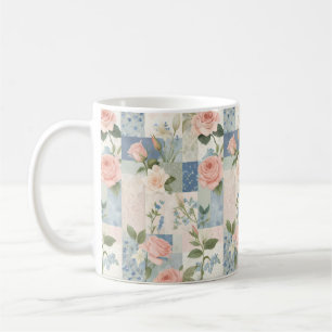 Weibliche Blumenfarben und blaue Fliesen Kaffeetasse