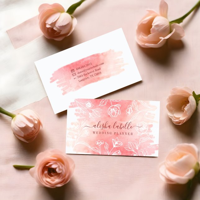 Weibliche Blüten Rosa Wasserfarben Wash & Lace Flo Visitenkarte (Feminine Blush Pink Watercolor Wash & Lace Floral Business Card)