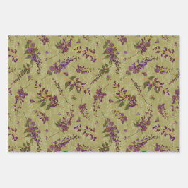 Weibliche Blüten und Streifen Geschenkpapier Set