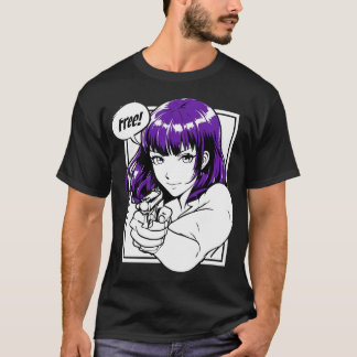 Weibliche Figur im stilvollen Anime-Stil mit Haare T-Shirt