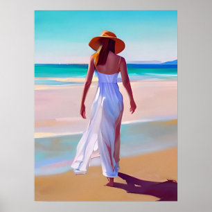 Weibliche Frau am Strand Poster