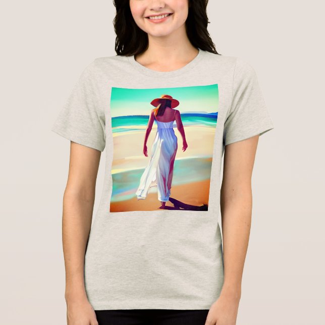 Weibliche Frau am Strand Tri-Blend Shirt (Vorderseite)