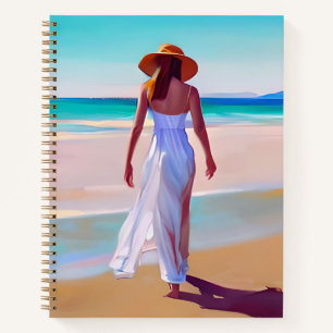 Weibliche Frau im Beach Journal Notizbuch