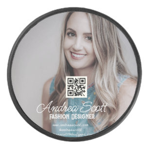 Weibliche Geschäftsvorständin Foto Name QR-Code Te Eishockey Puck