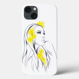 Weibliche Gesicht Gelbe Blumen Mode Illustrationsk Case-Mate iPhone Hülle