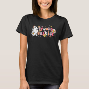 Weibliche Groovy-Geist-Halloween-Blumen-Spuk-Kassi T-Shirt