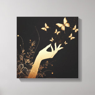 Weibliche Hand, die Schmetterlinge freilässt Kunst Leinwanddruck