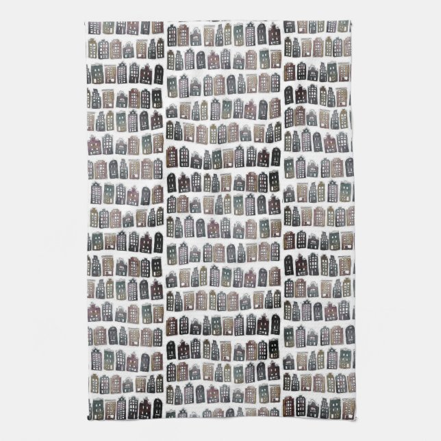 Weibliche holländische Häuser Amsterdam Muster Neu Geschirrtuch (Vertikal)